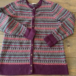 LL bean button front sweater cashmere blend‎ comfy Fair Isle geometric Medium